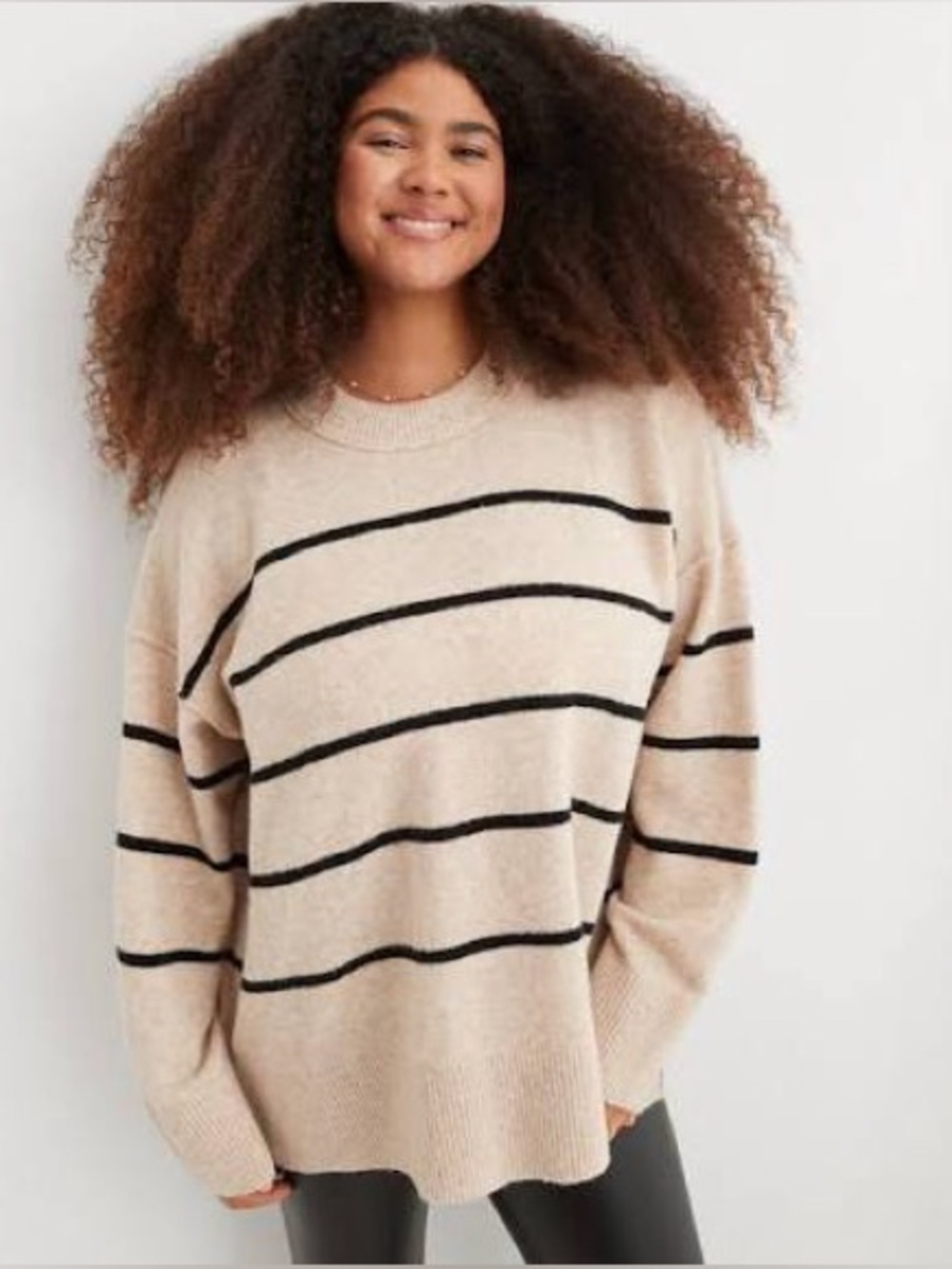 Aerie unREAL Sweater Heather Fawn Stripes